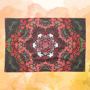 Dot Mandala Red Green and White Tea Towel