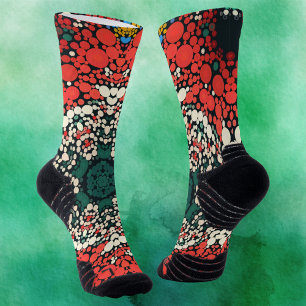 Dot Mandala Red White Blue and Green Socks