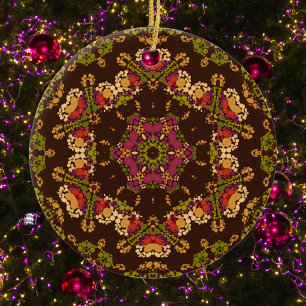 Dot Mandala Yellow Purple and Orange Ceramic Tree Decoration