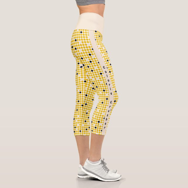 Dot Matrix - Yellow Cream Black-WITH TEXT Capri Leggings (Right)