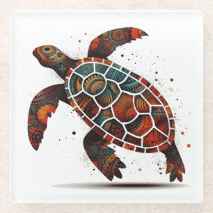 Dot Mosaic Turtle Glass Coaster