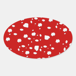 dot pattern with red toadstool mushroom oval sticker