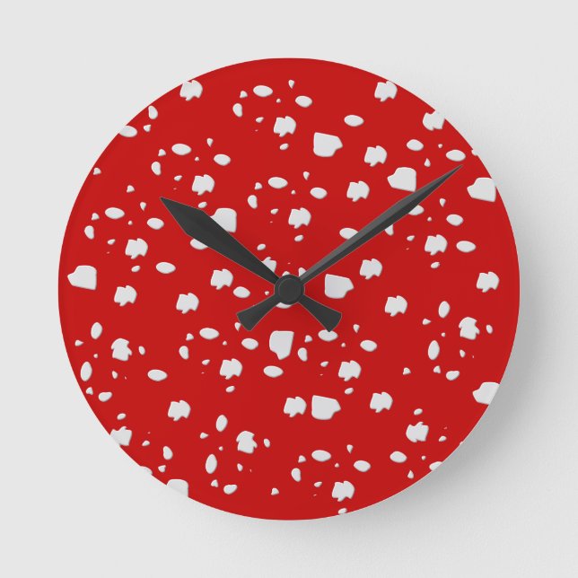 dot pattern with red toadstool mushroom round clock (Front)