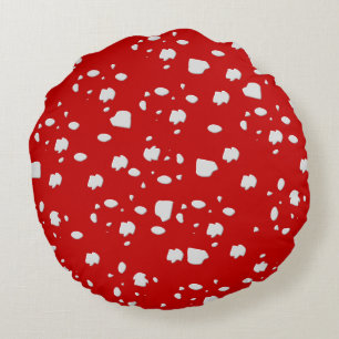 dot pattern with red toadstool mushroom round cushion