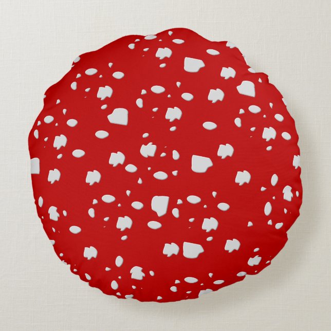 dot pattern with red toadstool mushroom round cushion (Back)