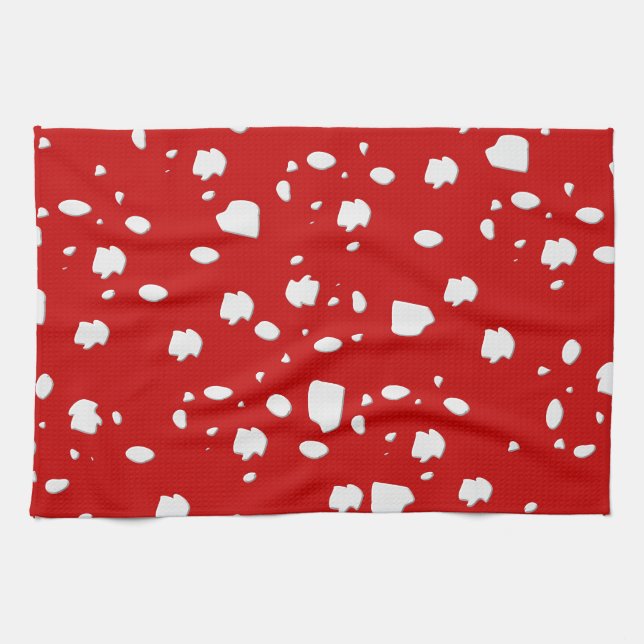 dot pattern with red toadstool mushroom tea towel (Horizontal)