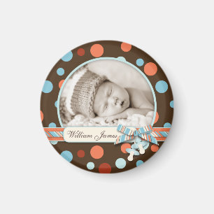 Dot Print with 3D-look Bow Birth Announcement Magnet