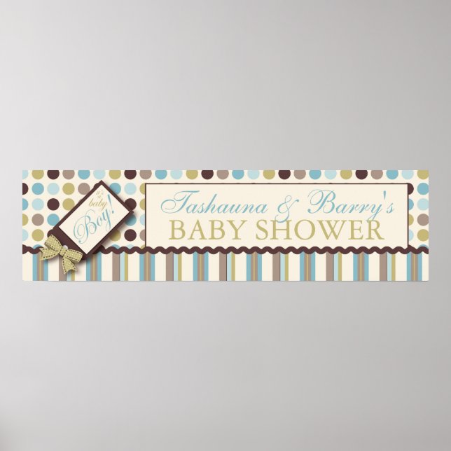 Dot & Stripe Baby Shower Banner Boy Poster (Front)