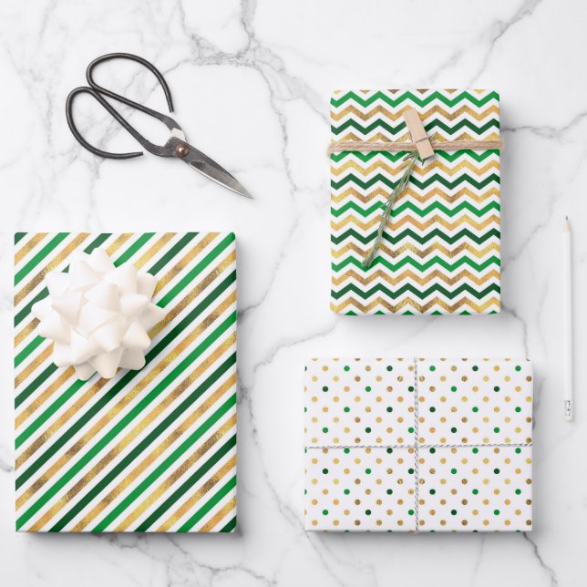 Dot Waves Striped St. Patrick’s Day Wrapping Paper Sheet (Front)