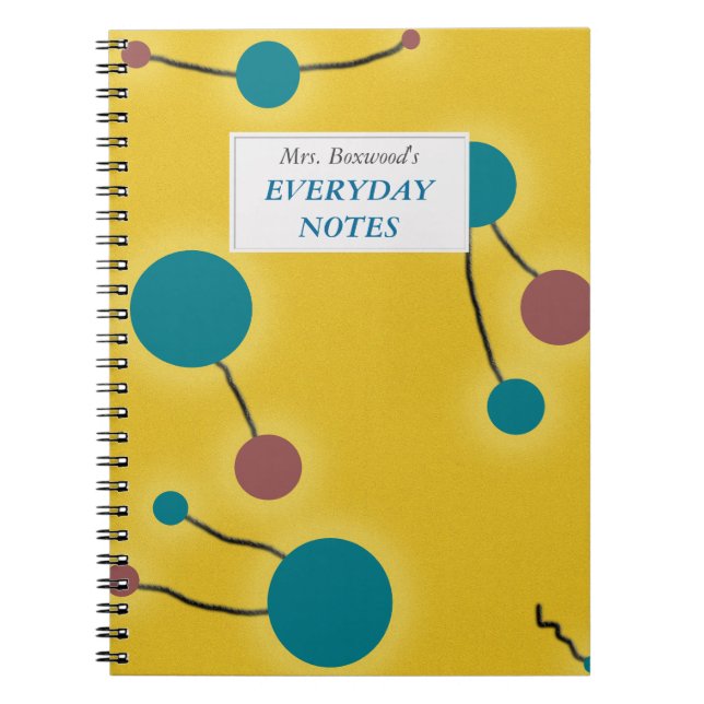 Doted Universe Retro Yellow with Text Label Spiral Notebook (Front)