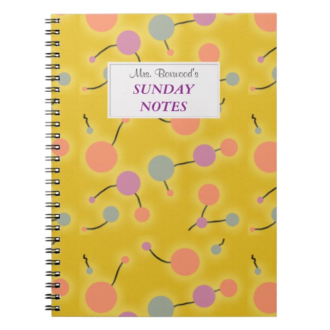 Doted Universe Retro Yellow with Text Label Spiral Notebook (Front)