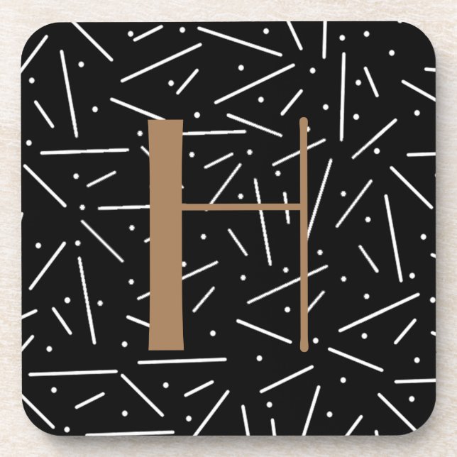 Dots and Dashes on Black Monogram Plastic Coasters (Front)