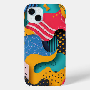 Dots and lines on colourful wavy shapes iPhone 15 mini case