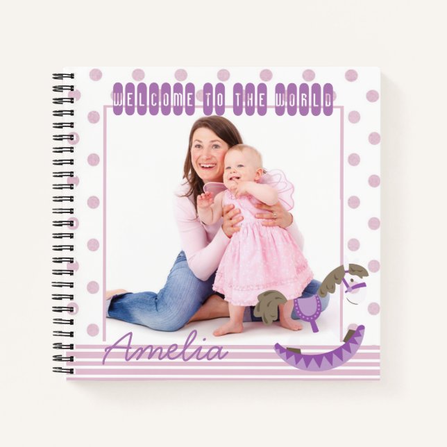 Dots and Rocking Horse Custom Photo Baby Journal (Front)