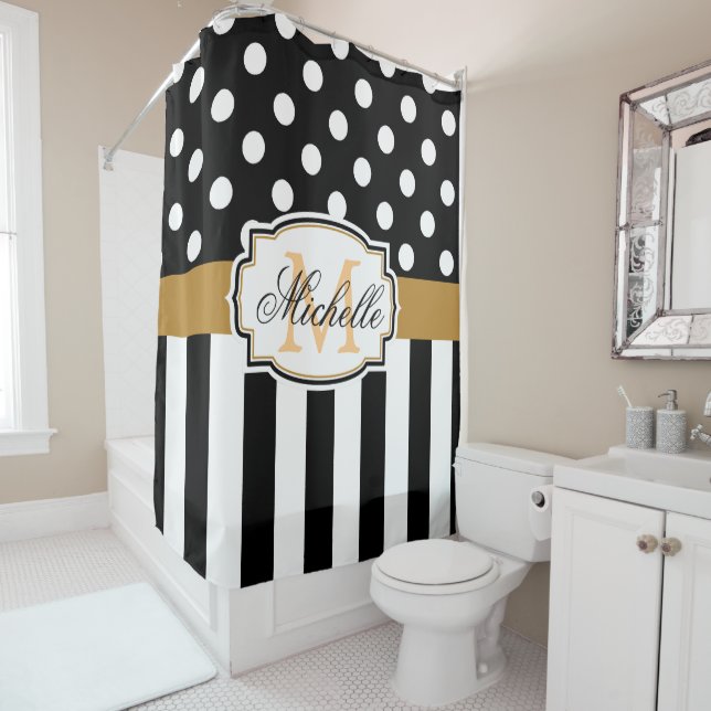 Dots and Stripes Shower Curtain (In Situ)