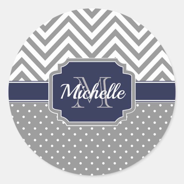 Dots & Chevrons Pattern Classic Round Sticker (Front)