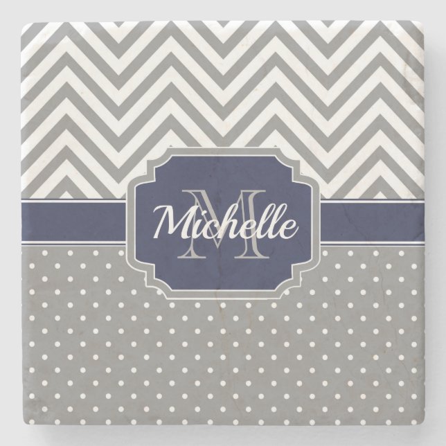 Dots & Chevrons Pattern Stone Coaster (Front)
