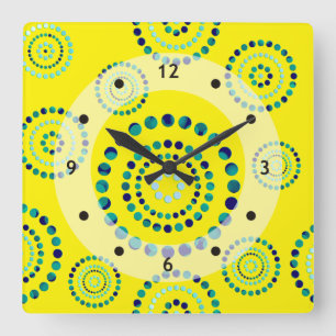 Dots Circle Power Flowers + your backgr. Square Wall Clock