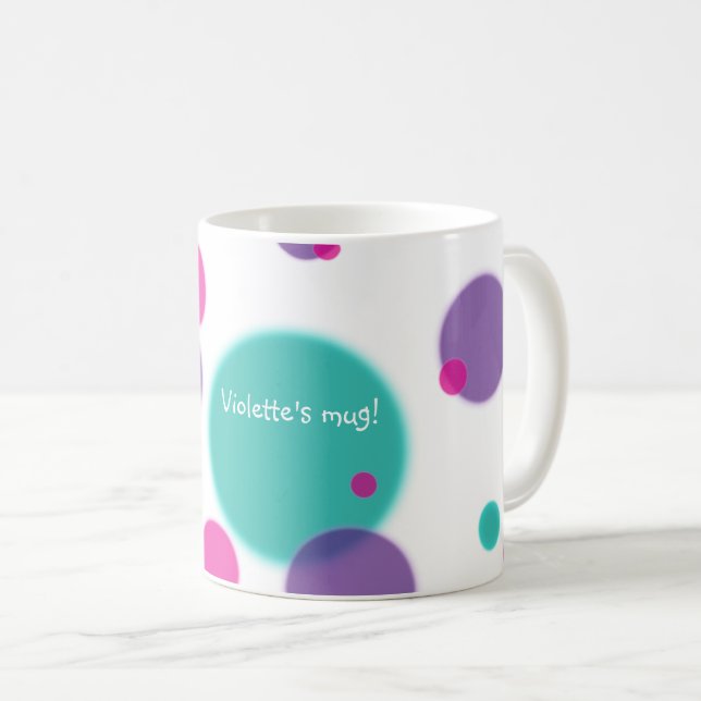 Dots Cute fun pattern Purple pink teal colours Nam Coffee Mug (Front Right)