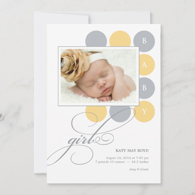 Dots Girl Custom Photo Birth Announcement (Front)