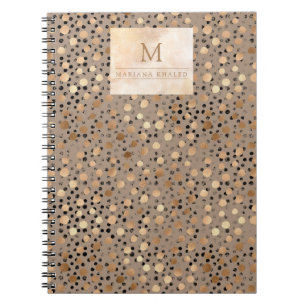 Dots gold Brown Animal Print Monogram name Notebook