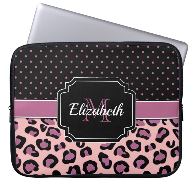 Dots & Leopard Print Laptop Sleeve (Front)