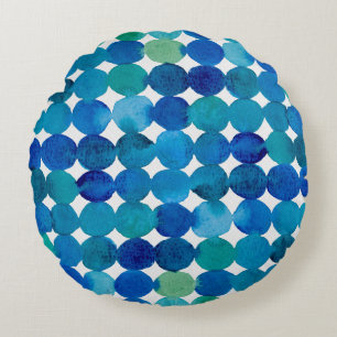 Dots pattern - blue and green round cushion