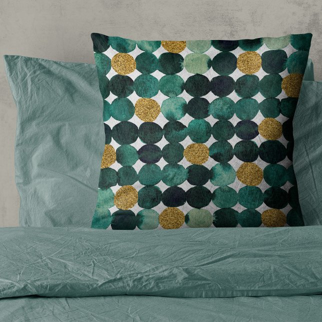 Dots pattern - emerald and gold glitter cushion (Creator Uploaded)