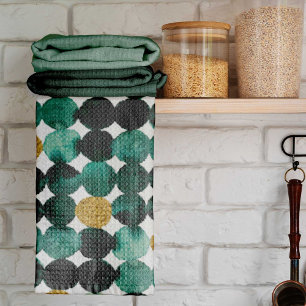 Dots pattern - emerald and gold glitter tea towel
