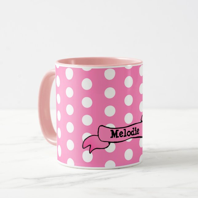 Dots Pink Personalised Ringer Combo Mug (Front Left)