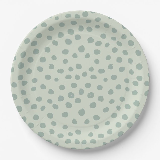 Dots Sage Green Paper Plate (Front)