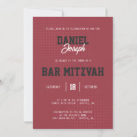 Dots sports maroon Bar Mitzvah invitation