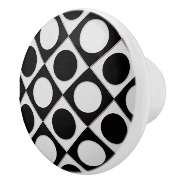 Dots & Squares / black white + your ideas Ceramic Knob (Right)