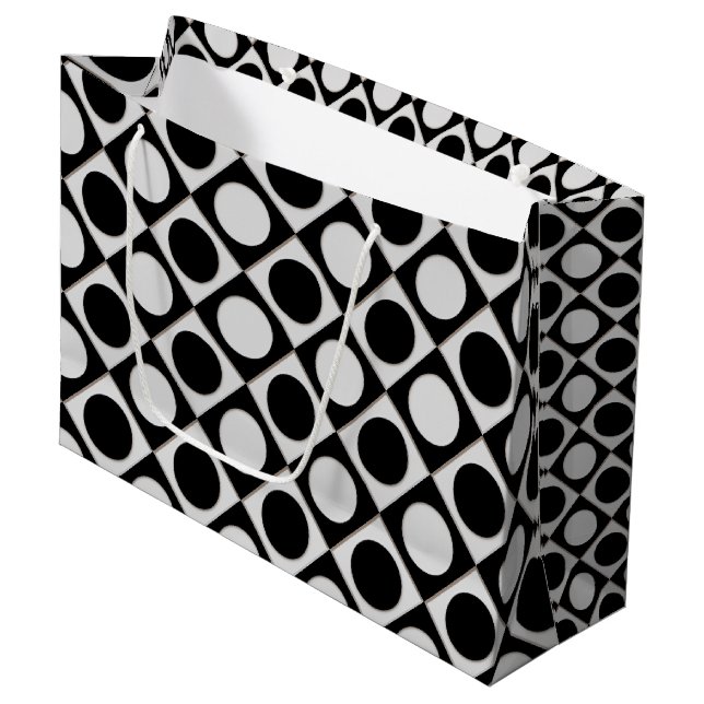 Dots & Squares / black white + your ideas Large Gift Bag (Front Angled)