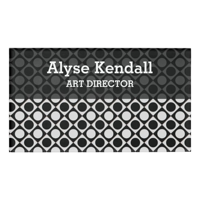 Dots & Squares / black white + your ideas Name Tag (Front)