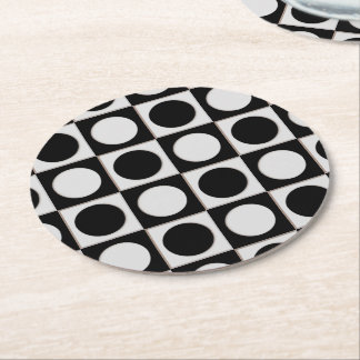 Dots & Squares / black white + your ideas Round Paper Coaster
