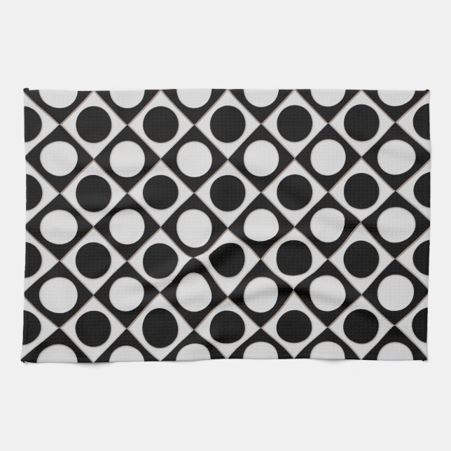 Dots & Squares / black white + your ideas Tea Towel (Horizontal)