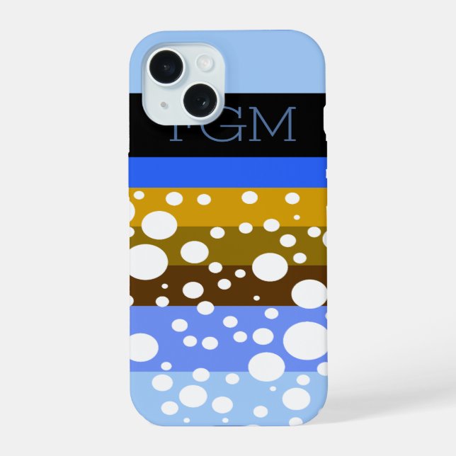 dots & stripes custom initials iPhone 15 case (Back)