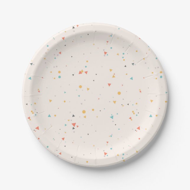 Dots & Triangle Confetti Pattern Paper Plate (Front)