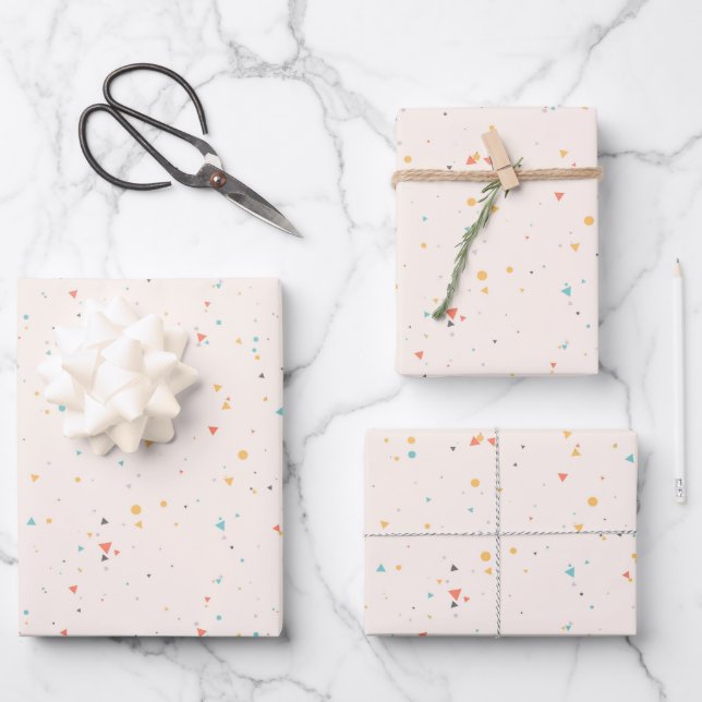Dots & Triangle Confetti Pattern Wrapping Paper Sheet (Front)