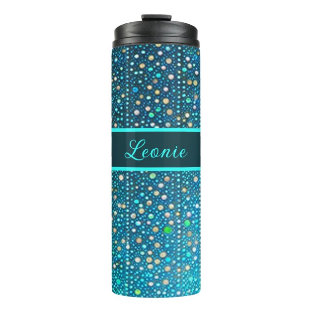 dots turquoise blue pattern thermal tumbler (Front)