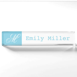 dots turquoise Custom Monogram Desk Name Plate