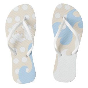 Dots, Waves, Dolphin by the Sea, Creamy Blue Jandals