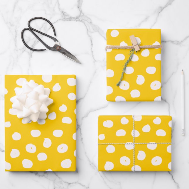 Dots Wild Animal Print Yellow And White Spots Wrapping Paper Sheet (Front)