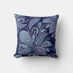 Dotted blue pattern with paisley and beads. Orname Cushion