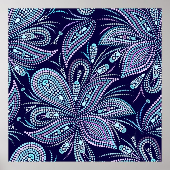 Dotted blue pattern with paisley and beads. Orname Poster (Front)