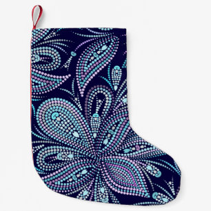 Dotted blue pattern with paisley and beads. Orname Small Christmas Stocking