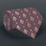 Dotted Botanical Pattern Rose Gold Dark Mauve Tie<br><div class="desc">This elegant necktie features a pattern of small,  stylised botanical motifs divided by dotted lines in rose gold faux foil on a dark mauve purple background. Ideal for groomsmen in a purple and rose gold themed wedding.</div>