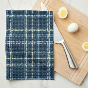 Dotted chequered pattern. Grey-blue. Tea Towel