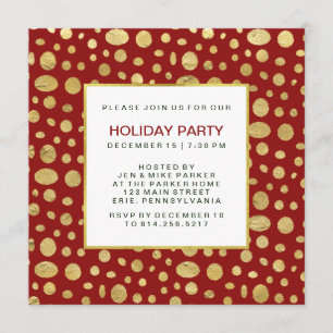 Dotted Gold Christmas Party Invitation on Red